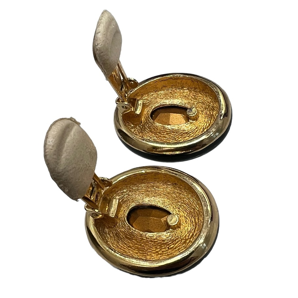 CHRISTIAN DIOR BLACK ENAMEL & FACETED CRYSTAL OVAL CLIP ON EARRINGS - Picture 12 of 16